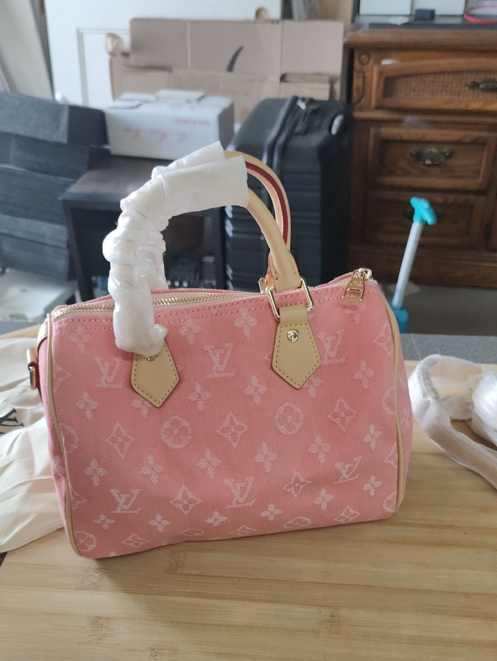 New Pink Denim Satchel Source Unknown
